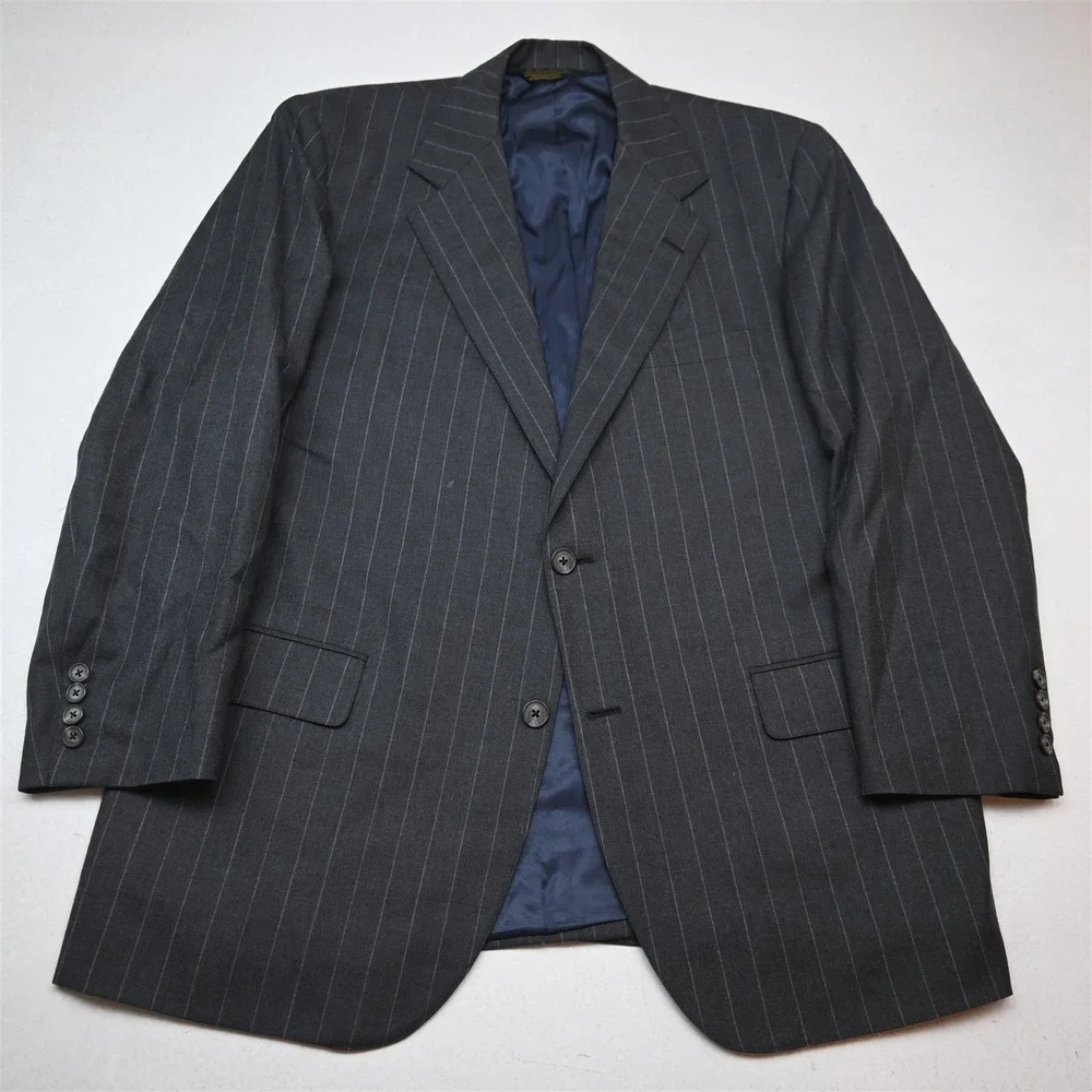 Vtg USA Southwick 43S 38x29 Gray Striped 100% Wool Flannel Jacket Pants Suit